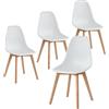HJhomeheart Set di 4 sedie da pranzo, sedie da ufficio, gambe in legno massello di faggio, ideali per sala da pranzo, matrimoni, soggiorno, bar (bianco/4)