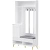Senmate Guardaroba Ingresso Completo con Panchina, 4 Ganci, Ante & Cassetti - Set Multifunzione 6 in 1 per Spazi Piccoli, 100x180x35 cm (Bianco + MDF 1)