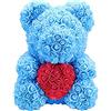 fg Orsacchiotto di Rose Artificiali in Gomma crepla con Cuore Orsetto Decorazione Regalo San Valentino Natale Anniversario Fiori (Celeste Cuore Rosso, 25 cm)