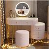 Romyqpipy Toeletta Trucco con Luci Led, Luminosità Regolabile, Tavolo Da Trucco Moderno con Sgabello, 5 Cassettis, 1 Armadietto Mobile, Montaggio Flessibile, Mobili per La Camera Da Letto