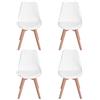 Arredo Set 4 Sedie Design Scandinavia Paleri poltroncina in Ecopelle Bianco con Gambe in Legno Design Moderno (Bianco, 4)
