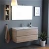 Kiamami Valentina - Mobile bagno sospeso 100cm con 2 cassetti quercia naturale, lavabo e specchio 100x60