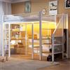Dolamaní Letto a soppalco in metallo, 90 x 200 cm, striscia luminosa a LED e presa per adulti e ragazzi, con mensola, scrivania, armadio, scale con vano portaoggetti, protezione dalle cadute, letto