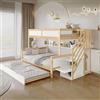 Soweiz Lettino a castello con protezione anticaduta e griglia, progettato con tre posizioni, con letto a rotelle, con armadio, scala angolare, pino+MDF, bianco+naturale, 90 x 200/120 x 200 cm