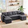 Idemon Divano letto con funzione di sonno, divano a forma di U, divano imbottito, tessuto di cotone e lino, con portabevande, due ripostigli, adatto per famiglie, soggiorni e altri luoghi. (Gray)