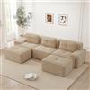 NuvlaGu Boneless Divano a forma di U 3 posti Corduroy-Cloud Divano antiscivolo Design modulare con ottomano modulare per soggiorno, divano senza montaggio