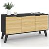 IDMarket - Credenza bassa scandinava 113 cm FINN nero 3 ante effetto faggio