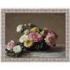 LuxHomeDecor Quadro Stampa su Tela Henri Fantin-Latour Roses Dans Une Coupe con Cornice in Legno Argento Classico Misura 133x103 CM