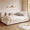Moimhear Lettino imbottito per bambini, letto singolo, divano letto, 90 x 200 cm, caricatore USB, borsa per riporre oggetti, letto per ragazzi e culla (velluto, beige)