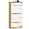 AKORD Cassettiera K60 con 6 Cassetti | Credenza Alta | Moderna Mobiletto per Soggiorno Sala da Pranzo Camera da Letto Corridoio Bagno | Armadio Cameretta | 60x130x40 cm 43kg Rovere artigianale Bianco
