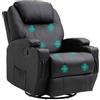 HOMCOM Poltrona Massaggiante Reclinabile Manuale, Poltrona Relax Elettrica Girevole con 2 Portabicchieri, Telecomando, Poggiapiedi e 4 Tasche Laterali, in Pelle PU, Legno e Acciaio, Nero