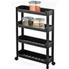 BAKAJI Carrello Slim da Cucina e Bagno, Carrellino Scaffale Portaoggetti Multiuso con 4 Ruote Girevoli a 360°, Scaffalatura Salvaspazio Portavivande Colore Nero, Comodo e Sottile (4 Ripiani)