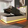 KUAKE Letto imbottito 90 x 200 cm, funzione LED 360 surround, letto funzionale, schienale letto, testiera imbottita con funzione di ricarica USB di tipo C, materiale PU (bianco, 90 x 200 cm)