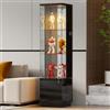 Gurexl Vetrinetta in Vetro con Illuminata a LED e Credenza per Collezione,Nero