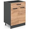 Vicco mobiletto base per cucina R-line, Quercia dorata/Antracite, 60 cm con cassetto, senza piano di lavoro