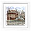 Lupia - Quadro Moderno con paesaggi e localismi Italiani, Ceramica e Stampa Rilievo, Cornice Legno Shabby Modern Bianca, Decorazione Parete, Quadretti Soggiorno, 29x29 cm, Genova Piazza Ferrari
