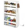 RELAX4LIFE Carrello Portaoggetti Ultra Sottile a 4 Ripiani 13cm/20cm con Ruote 360° e Freni, Salvaspazio e Stretto per Cucina, Bagno (Bianco, 48x20x81 cm-Prese Multiple)