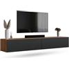 Planetmöbel Mobile TV West, porta TV lungo 200 cm, mobiletto TV sospeso o da appoggio, mobile TV per soggiorno, 2X mobile porta TV 37,8 x 100 x 30 cm, rovere dorato antracite