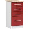 AKORD | Armadio da Cucina con Piano di Lavoro - Oliwia S40 | Mobiletto Base con 4 Cassetti | Mobile Ingresso | Credenza | Penisola | Armadietto | 46 x 40 x 85 cm | Bianco | Rosso lucido