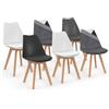 IDMarket - Set di 6 sedie scandinave SARA in velluto patchwork grigio scuro, bianco, nero e nero, grigio e bianco