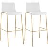 CLP Set 2 sgabelli bar impilabili Hover con poggiapiedi, seduta in plastica, struttura in metallo effetto oro, portata fino a 150 kg Colore:bianco