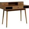 HOMCOM Tavolo per computer, tavolo da ufficio, con 3 cassetti, 3 nicchie, gambe in pino massiccio, design vintage, 110 x 54 x 91,5 cm, effetto noce