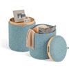 HOMASIS Set di 2 Pouf Contenitore Rotondo, Puff Poggiapiedi con Coperchio Reversibile e Maniglie Laterali, Sgabello Contenitore per Soggiorno, Camera da Letto, Azzurro