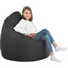 Italpouf Poltrona Sacco XL, Interno, Ecopelle, Adulti e Bambini, Riempimento Perle Polistirolo, Nero, 115x90 cm
