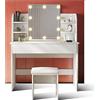 SONNI Toeletta Trucco con Luci, Tavolo da Trucco con Specchio e Sgabello,con Lampadine Luce a 3 Toni Luminosità Regolabile LED 108x40x140cm Bianco