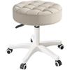 HDHNBA Sedia girevole compatta con rotelle e puleggia rotonda in pelle PU, altezza regolabile, design girevole, sedia da ufficio per disegnatori, sgabello da salotto SPA, sedia da ufficio per casa