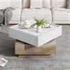 BNUZ Tavolino funzionale da salotto, girevole a 360°, con 2 ripiani, con telaio in noce, 60 x 60 x 38 cm, colore: bianco
