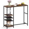 COSTWAY Tavolo da Bar 121 x 41 x 105,5 cm, Angolo Bar per Casa con Scaffali di Stoccaggio, Portabottiglie e Portacalici, Tavolo Alto per Cucina, Soggiorno, Ristorante e Bistrò
