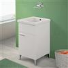 Inbagno Mobile lavatoio Lavanderia 45x50 cm in Legno Montato con Vasca in Ceramica, con strofinatoio Integrato, Completo di Kit sifone e piletta (Bianco)
