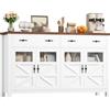 FirFurd 140 cm Credenza Cucina, Credenza Soggiorno con 4 Ante in Vetro, Mobile Cucina a Ripiani Regolabili, Mobiletto Multiuso a 2 Ampi Cassetti, per Soggiorno, Sala da Pranzo, 140x39x90cm (Bianco)