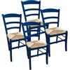 MA MAISON Set 4PZ Sedie in Legno con Seduta in Paglia - Ampia, Compatta, Schienale Alto, Robusta, Paesana, Rustica, per Cucina, Agriturismo, Ristorante, Soggiorno - 42X40X87H CM (BLU)