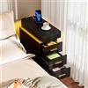 ChromaCasa Comodino Stretto Camera da Letto con 3 Cassetti e RGB Illuminazione LED, 1AC 2USB Comodini Stretti Camera da Letto con Prese, 4 Gambe in Metallo Regolabili per Soggiorno, Nero 25 cm Larghezza