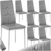 tectake® Set 8 Sedie Sala da Pranzo Imbottite, Sedie Cucina in Similpelle, Gambe in Acciaio, Sedie Soggiorno dal Design Elegante con Strass, Sedie da Pranzo Moderne Antiscivolo - Grigio