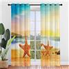 Surwin Tende per Interni, Tende a Vetro con Occhielli, 2 PezziTende Camera da Letto, Stile Mediterraneo Tende Voile Semi Trasparenti, per Camera Cucina, Soggiorno (140x275cm,Stella Marina)
