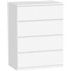 HOMCOM Cassettiera Camera da Letto 4 Cassetti Comò 60x40x80 cm Bianco | Comò Camera da Letto in Legno, per Soggiorno, Sala da Pranzo, Corridoio