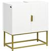 kleankin Mobile Sottolavabo con Armadietto a 2 Ante, Mobiletto Moderno in Legno e Acciaio con Decori Geometrici, 60x30x65cm, Bianco e Oro