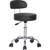 FENIXSHOP24 Sgabello estetista con rotelle e schienale girevole a 360°, sedia a rotelle, altezza regolabile, ottimo anche per ufficio - Nero-COD 006