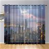 Odot Tende in Voile per Interni Semi Trasparenti 2 Pezzi con Stampata Architettonico Città 3D, Tenda con Occhielli per Finestre Soggiorno Cucina Camera da Letto Balcone (107x244cm,Shangai)