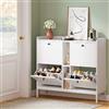YITAHOME Scarpiera Armadio con 4 Ante a Ribalte, con 2 ripiani aperti, 108 x 27,5 x 95,5 cm, Scarpiera Salvaspazio Slim, Divisorio Regolabile e Rimovibile, per Corridoio e Soggiorno, Bianco