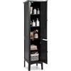 GYMAX Armadio Alto da Bagno, 37 x 37 x 160 cm, Mobile Stretto Portaoggetti, con 2 Porte, 5 Ripiani, Dispositivo Antiribaltamento, Colonna WC, per Soggiorno, Cucina, Ingresso (Nero)