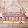 NNJN Letto imbottito con rete a doghe, luce ambiente con telecomando, interno a forma di principessa corona, materiale PU, rosa (senza materasso) (140 x 200 cm)