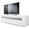 Vladon Mobiletto Valencia, Mobile TV con 1 vano a Giorno e 2 Ante a ribalta, Bianco Opaco/Bianco Lucido/Bianco Lucido (155 x 46 x 40 cm)
