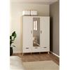 Bissolo Casa Armadio Moderno con 3 Ante, 1 Specchio, 2 Cassetti, 147,2x58,1x201 cm, Hickory Jackson e Bianco Opaco