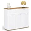 IDMarket - Credenza VITO 100 cm con 3 ante e 1 cassetto, bianco e piano in legno