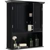 GIANTEX Armadio da bagno sospeso in legno, con ripiano aperto, armadio da bagno con ante e mensola regolabile, pensile per bagno e cucina, 60 x 19 x 71 cm (nero)