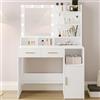 Hzuaneri Postazione trucco, 10 Luce LED con Luminosità Regolabile, Bianco | Toeletta trucco con Specchio, 2 Cassetti e 1 Armadietto, 3 Ripiani e 4 Scomparti Aperti, DT32503X
